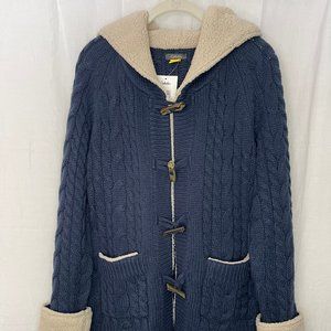 Cabela's NWT Women's Deer Lodge Shearling Hooded Sweater, Navy, Size Medium